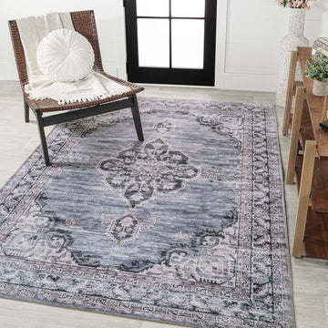 Wincer Chenille Cottage Medallion Machine-washable Area Rug
